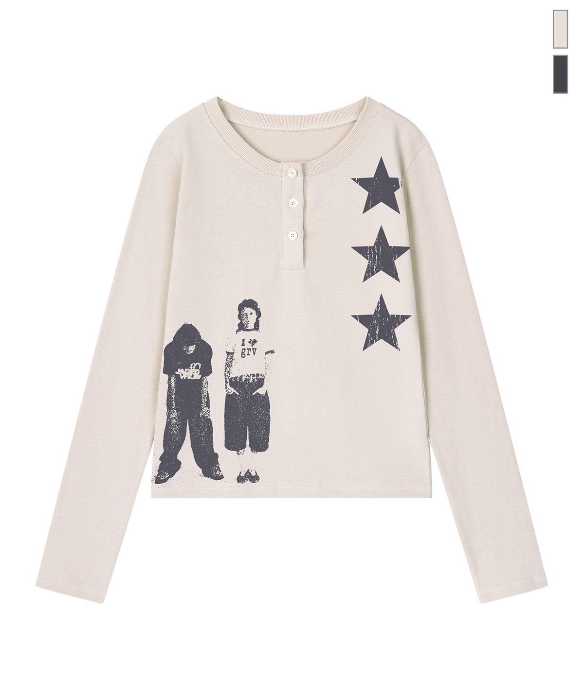 그레이버(GRAVER) [UNISEX]STAR 3 헨리넥 롱슬리브 티셔츠_3color