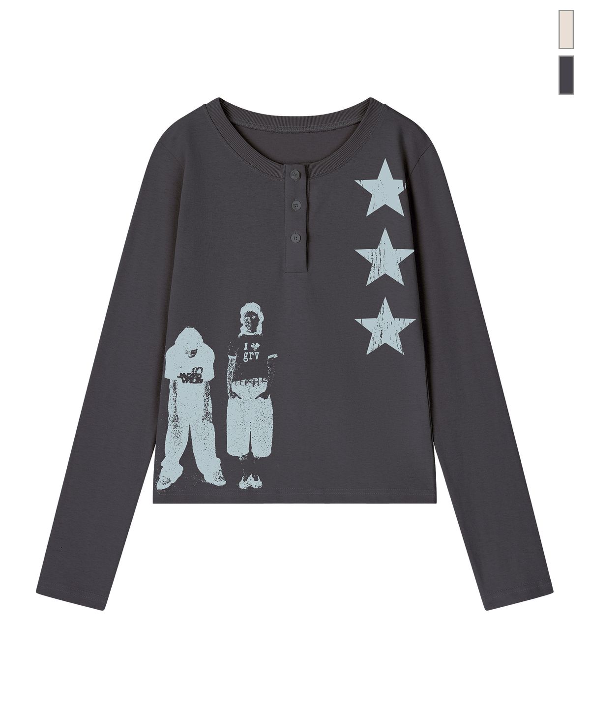 그레이버(GRAVER) [UNISEX]STAR 3 헨리넥 롱슬리브 티셔츠_3color
