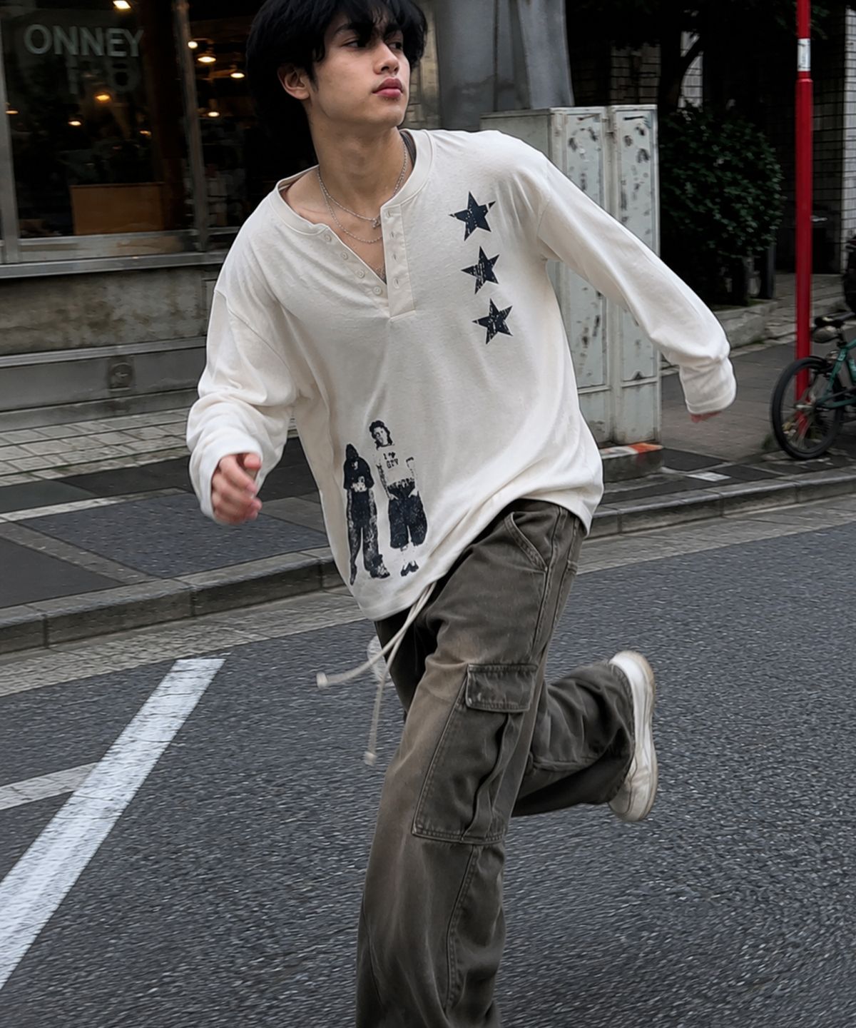 그레이버(GRAVER) [UNISEX]STAR 3 헨리넥 롱슬리브 티셔츠_3color