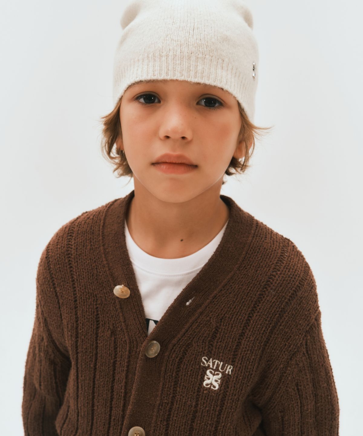 세터 키즈(SATUR KIDS) (K) 파로 오버 사이즈 부클 가디건 브라운