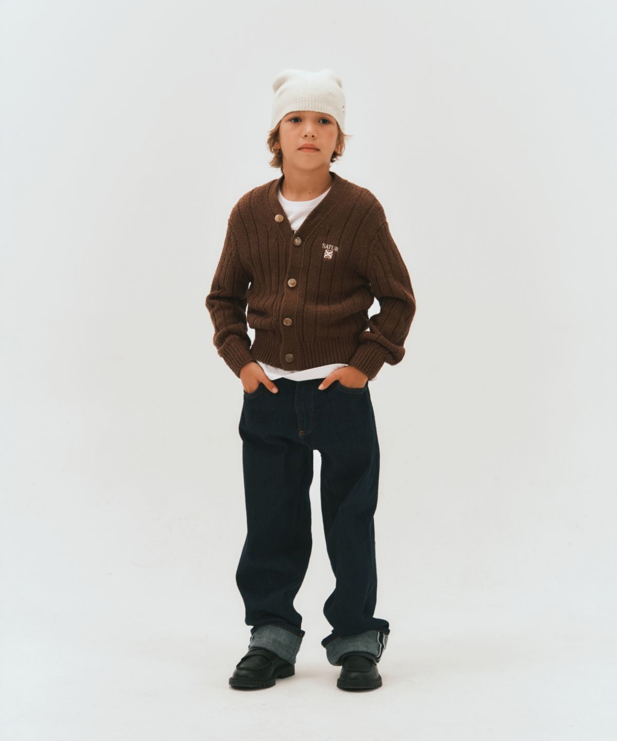 세터 키즈(SATUR KIDS) (K) 파로 오버 사이즈 부클 가디건 브라운