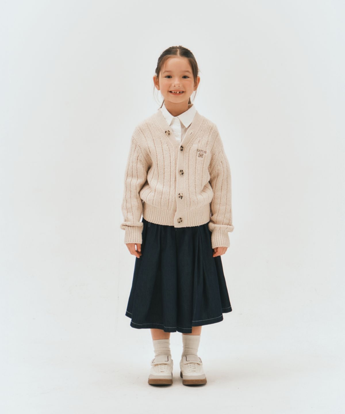 세터 키즈(SATUR KIDS) (K) 파로 오버 사이즈 부클 가디건 크림