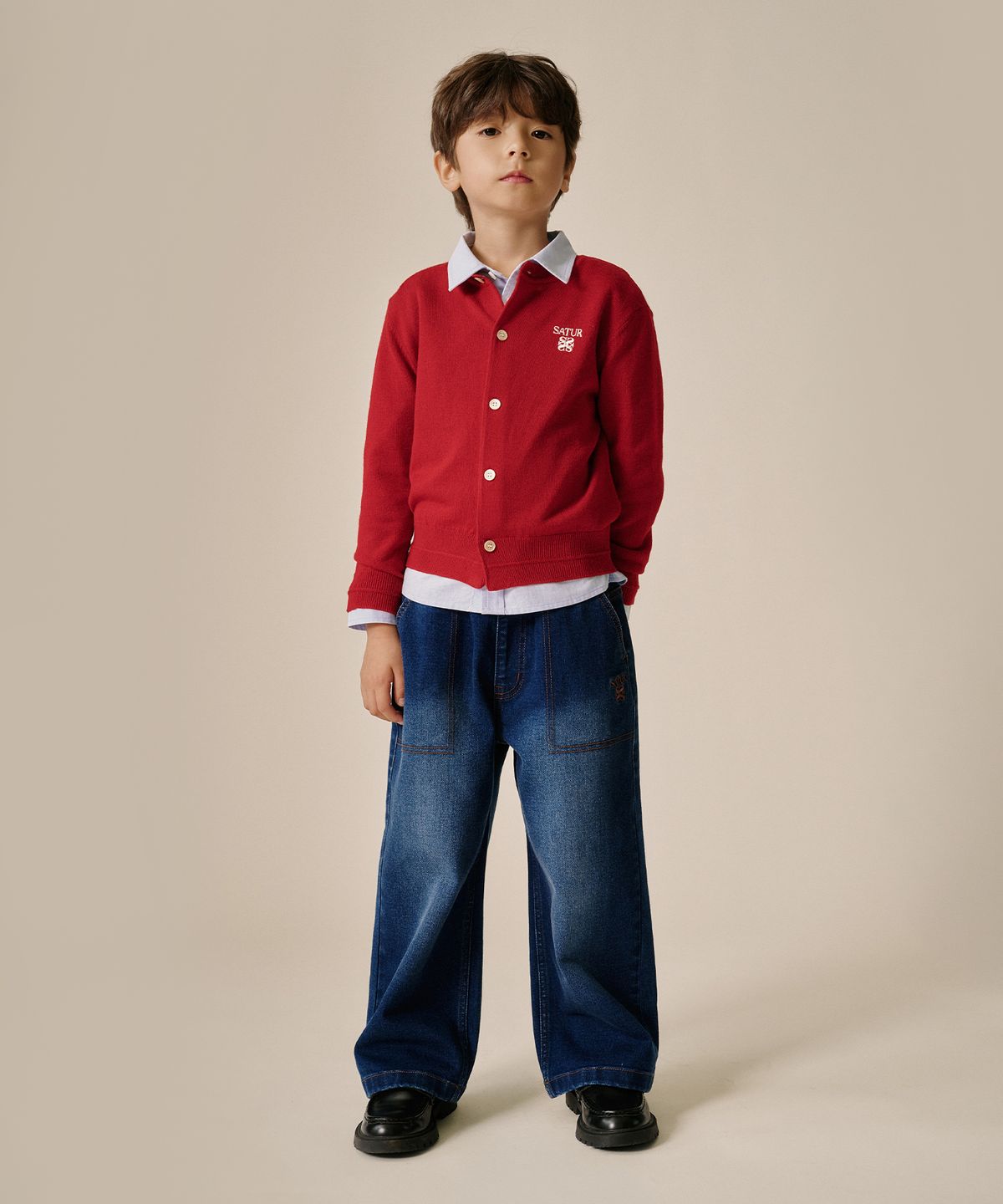 세터 키즈(SATUR KIDS) (K) 로렌 베이직 크루넥 파인 가디건 레드