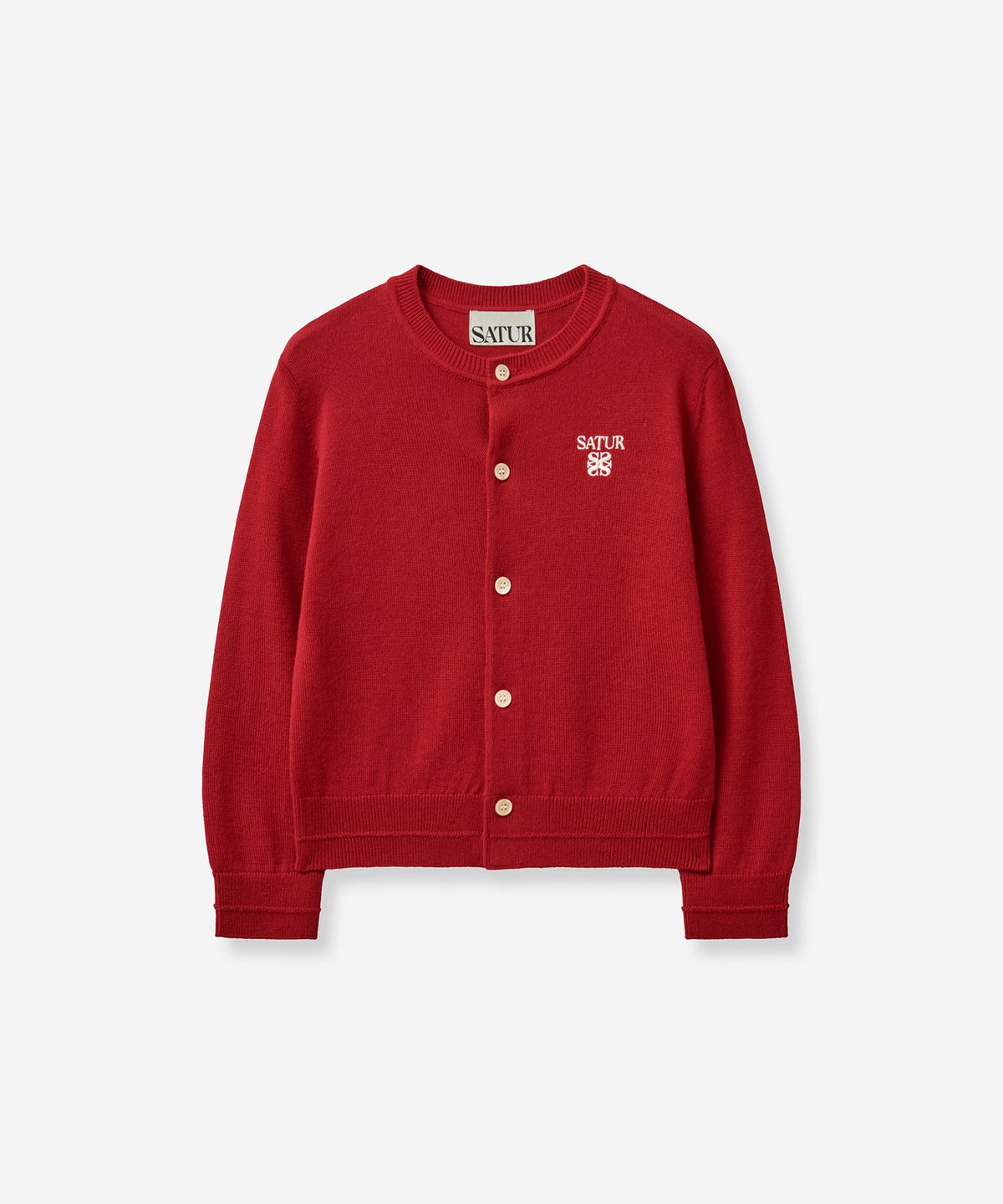 세터 키즈(SATUR KIDS) (K) 로렌 베이직 크루넥 파인 가디건 레드