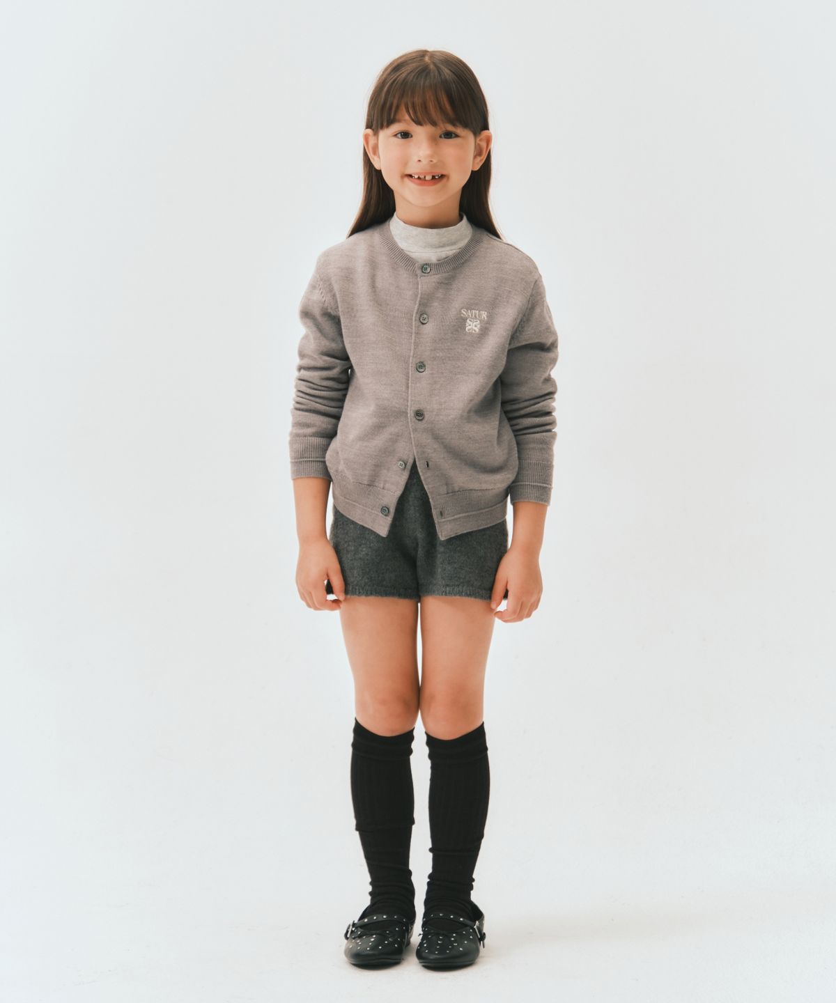 세터 키즈(SATUR KIDS) (K) 로렌 베이직 크루넥 파인 가디건 그레이