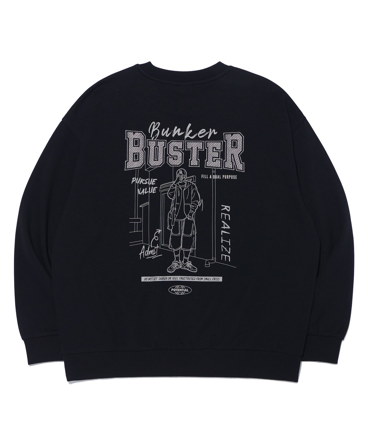 벙커버스터(BUNKERBUSTER) 자수 드로잉 맨투맨 MP3TU647_BLACK