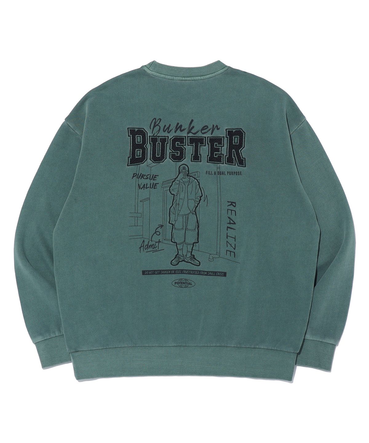 벙커버스터(BUNKERBUSTER) 자수 드로잉 맨투맨 MP3TU647_DARK GREEN