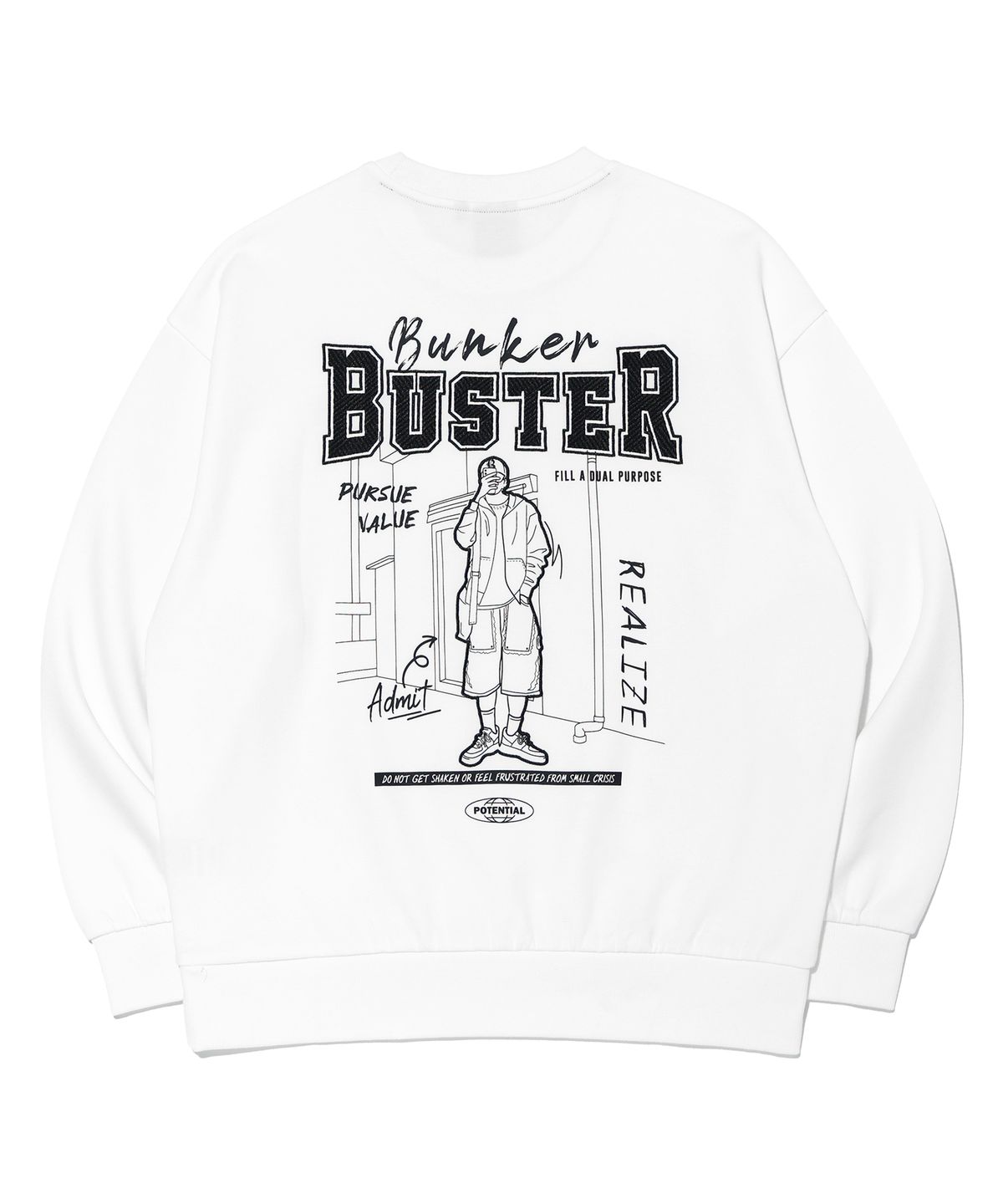 벙커버스터(BUNKERBUSTER) 자수 드로잉 맨투맨 MP3TU647_OFF WHITE
