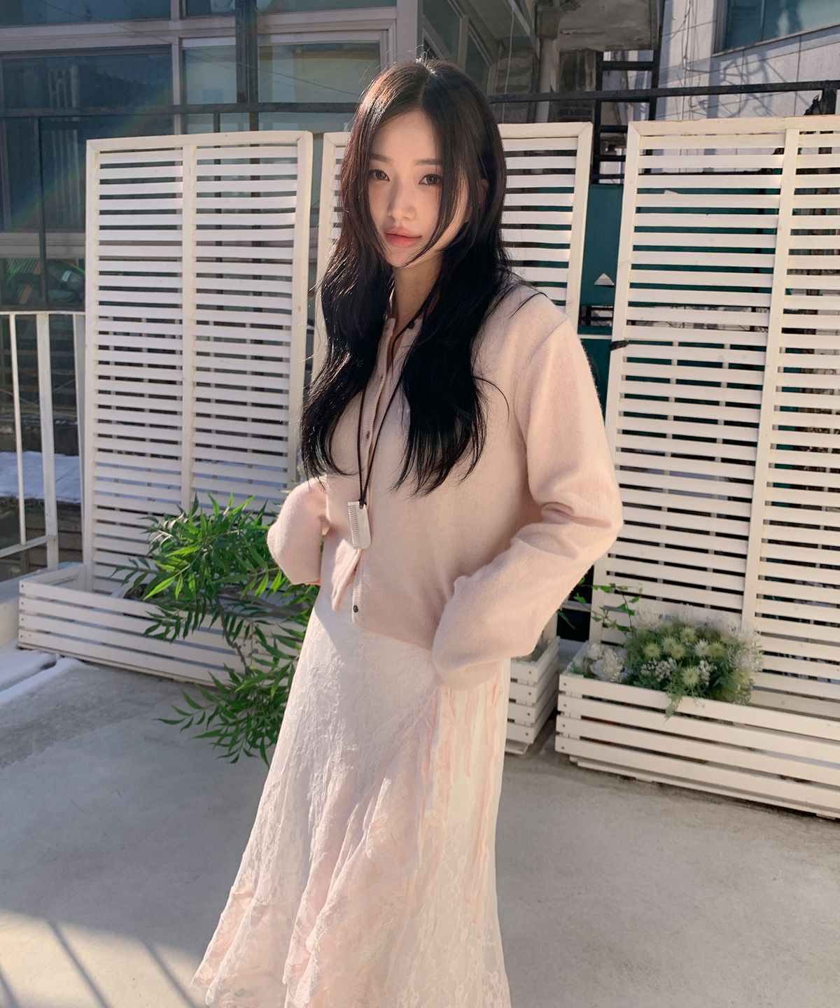 민씨오(MINCO) 프릴 레이스 랩 스커트_peach
