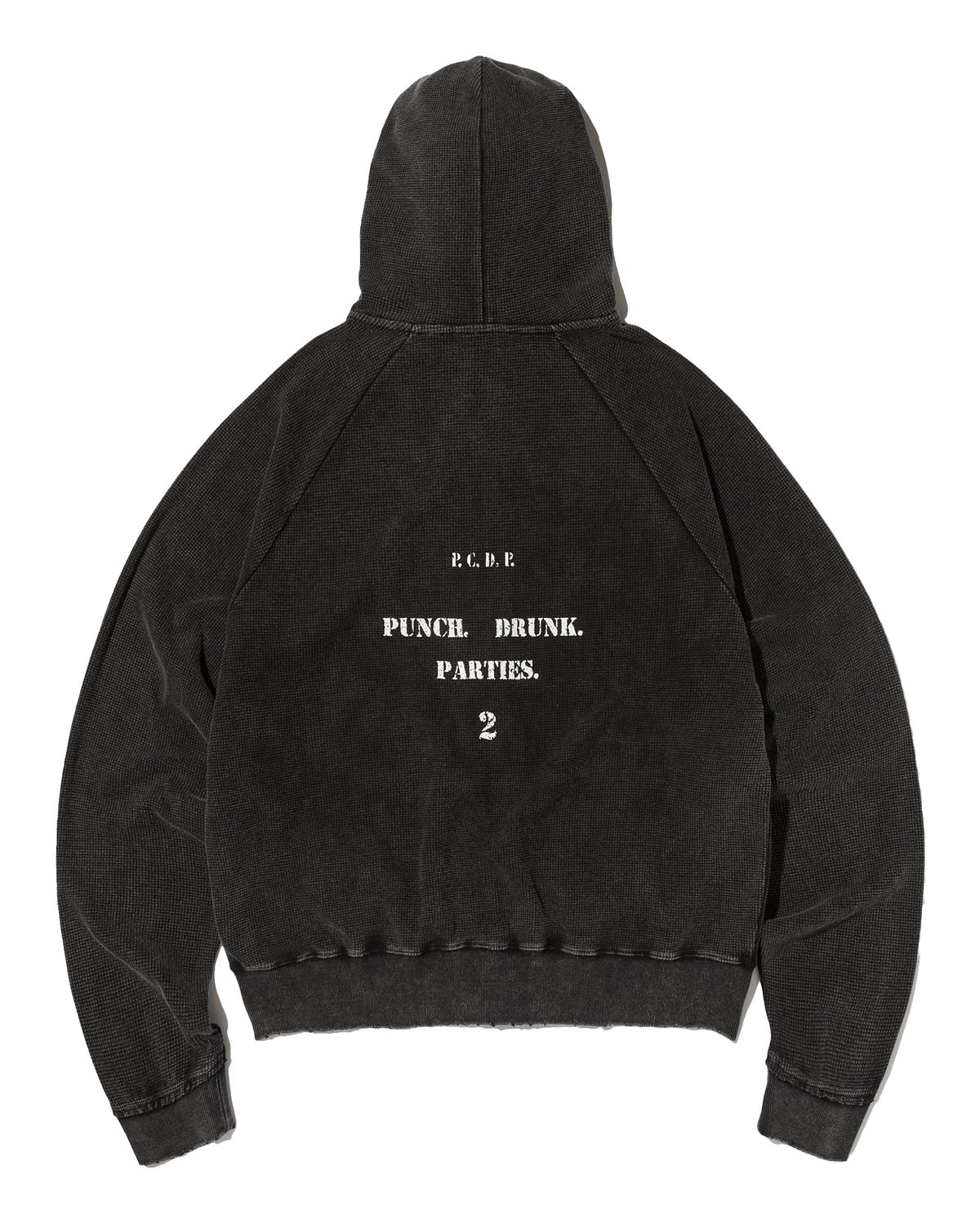 펀치드렁크파티즈(PUNCH DRUNK PARTIES) PCDP Washed Waffle Zip-up Hoodie (WASHED BLACK)