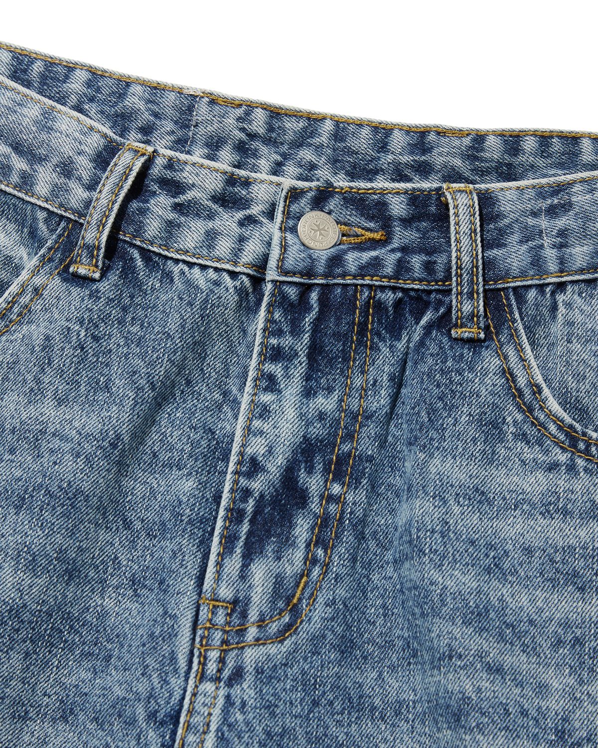 펀치드렁크파티즈(PUNCH DRUNK PARTIES) Patched Pocket Semi Flare Denim Pants (BLUE)