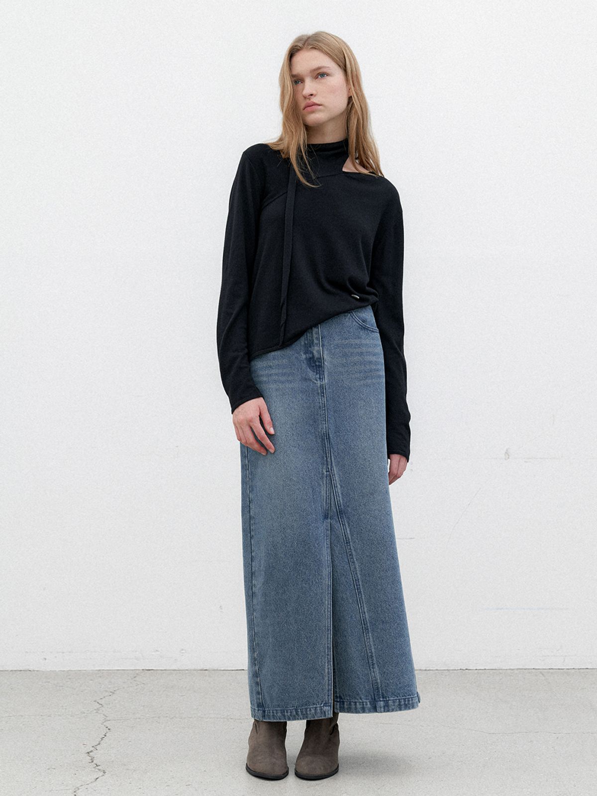 아틀리에 나인(ATELIER NAIN) SLIT POINT DENIM MAXI SKIRT(SK-5040)