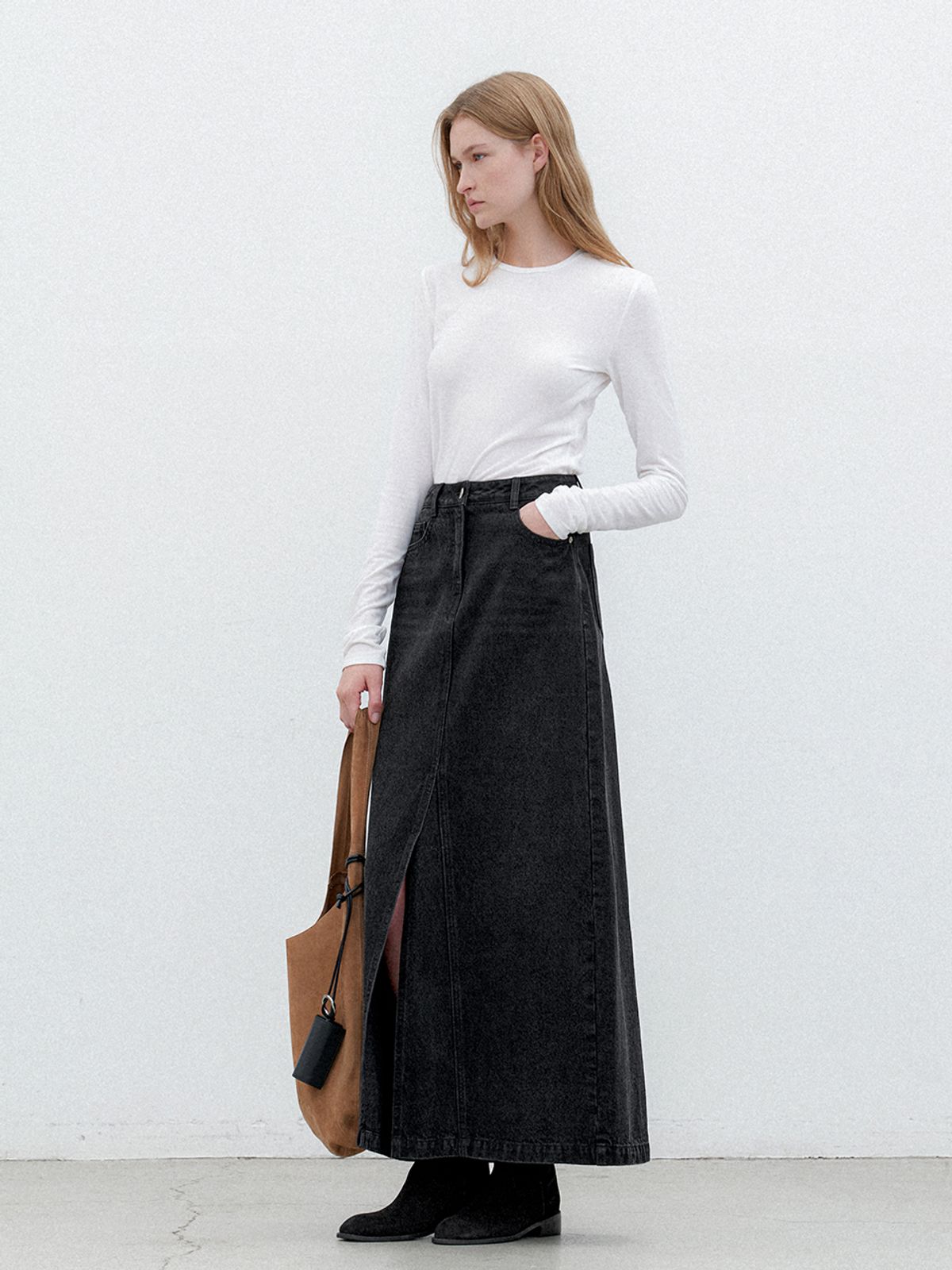 아틀리에 나인(ATELIER NAIN) SLIT POINT DENIM MAXI SKIRT(SK-5040)