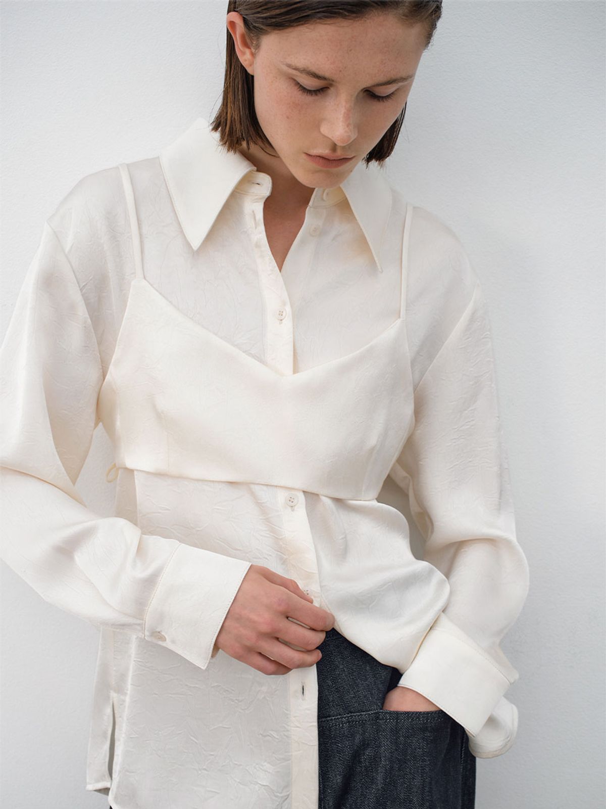 아틀리에 나인(ATELIER NAIN) ODEITA SATIN BUSTIER BLOUSE(BL-4358)