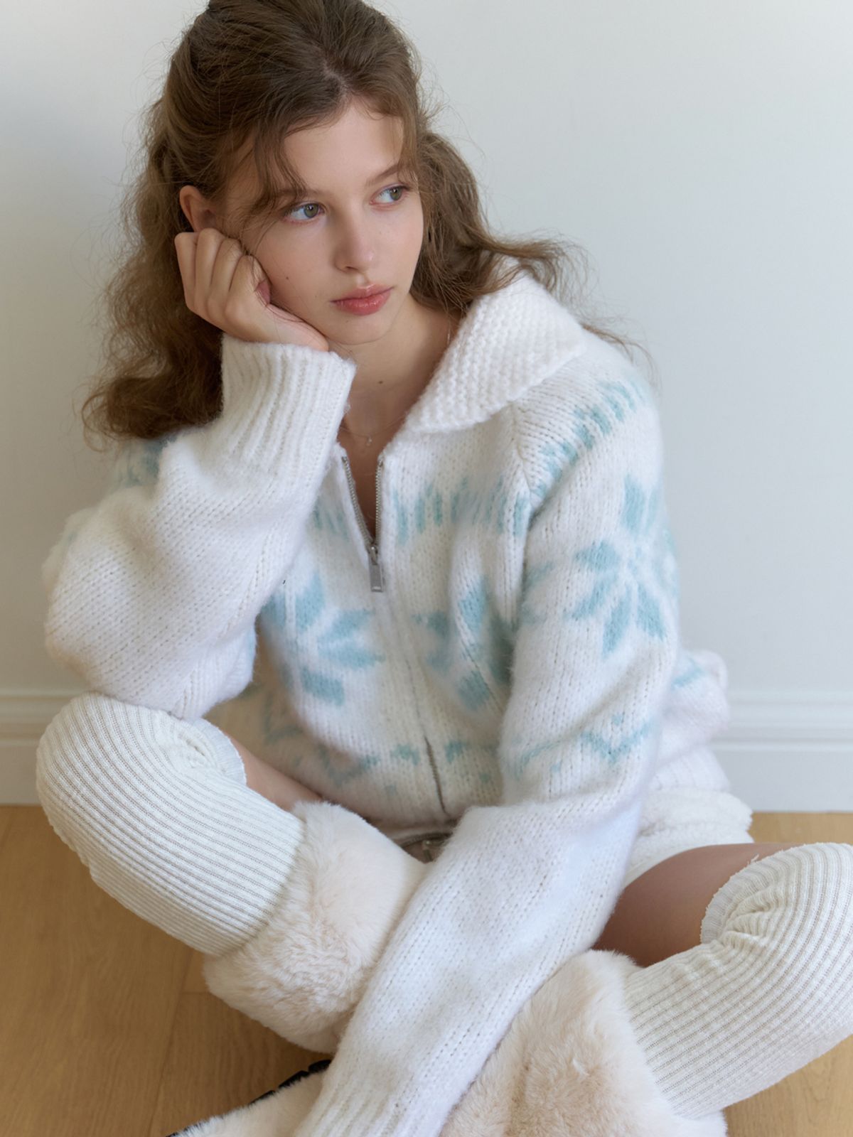 리엘(RE L) [9th] Snowball knit cardigan (snow)