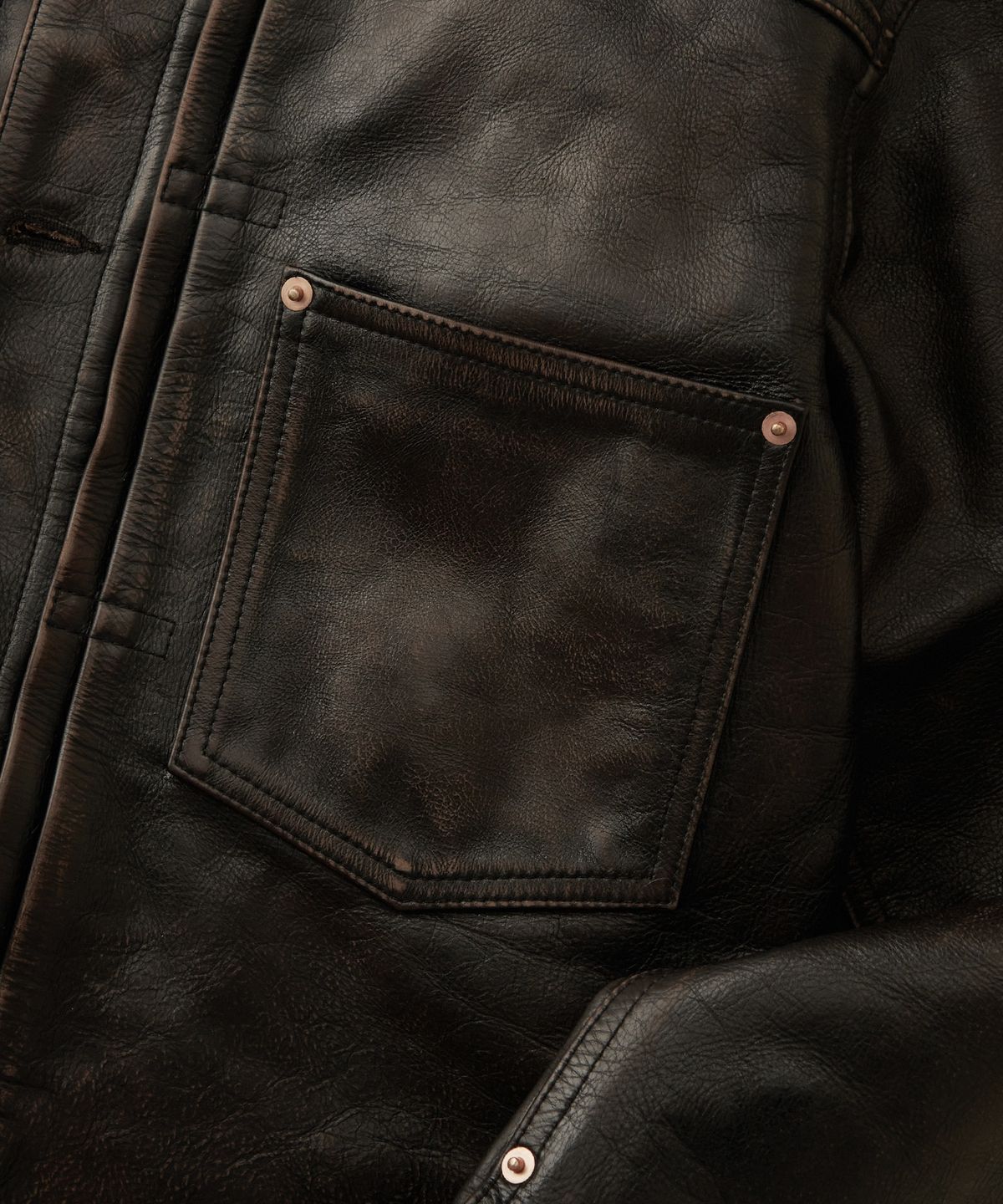 아웃스탠딩(OUTSTANDING) TEA-CORE LEATHER W.W. II 1ST JACKET_VINTAGE BLACK