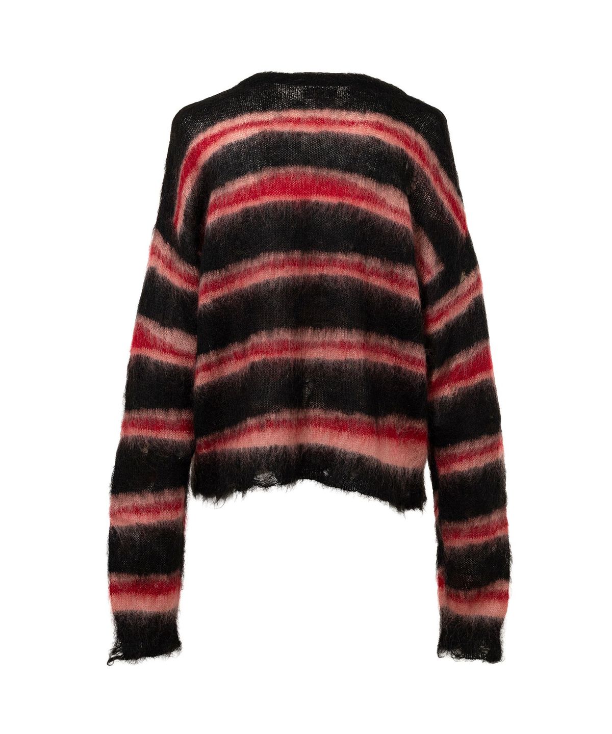 카미야(KAMIYA) Distressed Border Mohair Sweater - BLACK