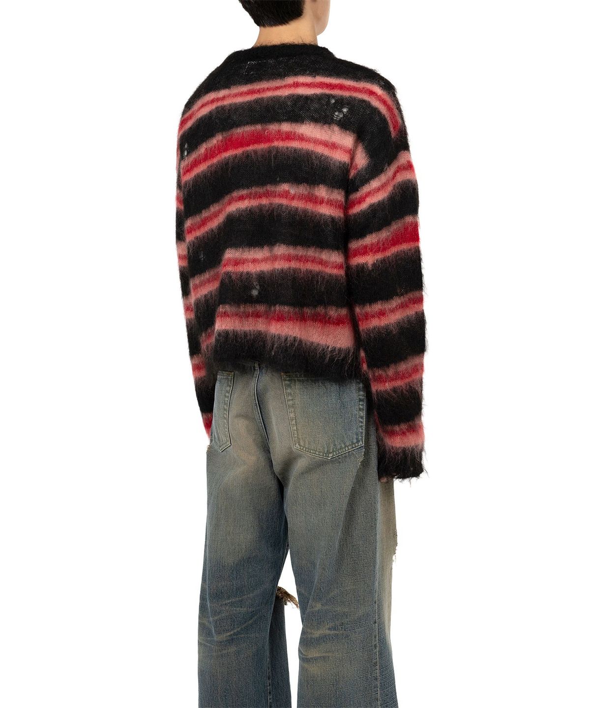 카미야(KAMIYA) Distressed Border Mohair Sweater - BLACK