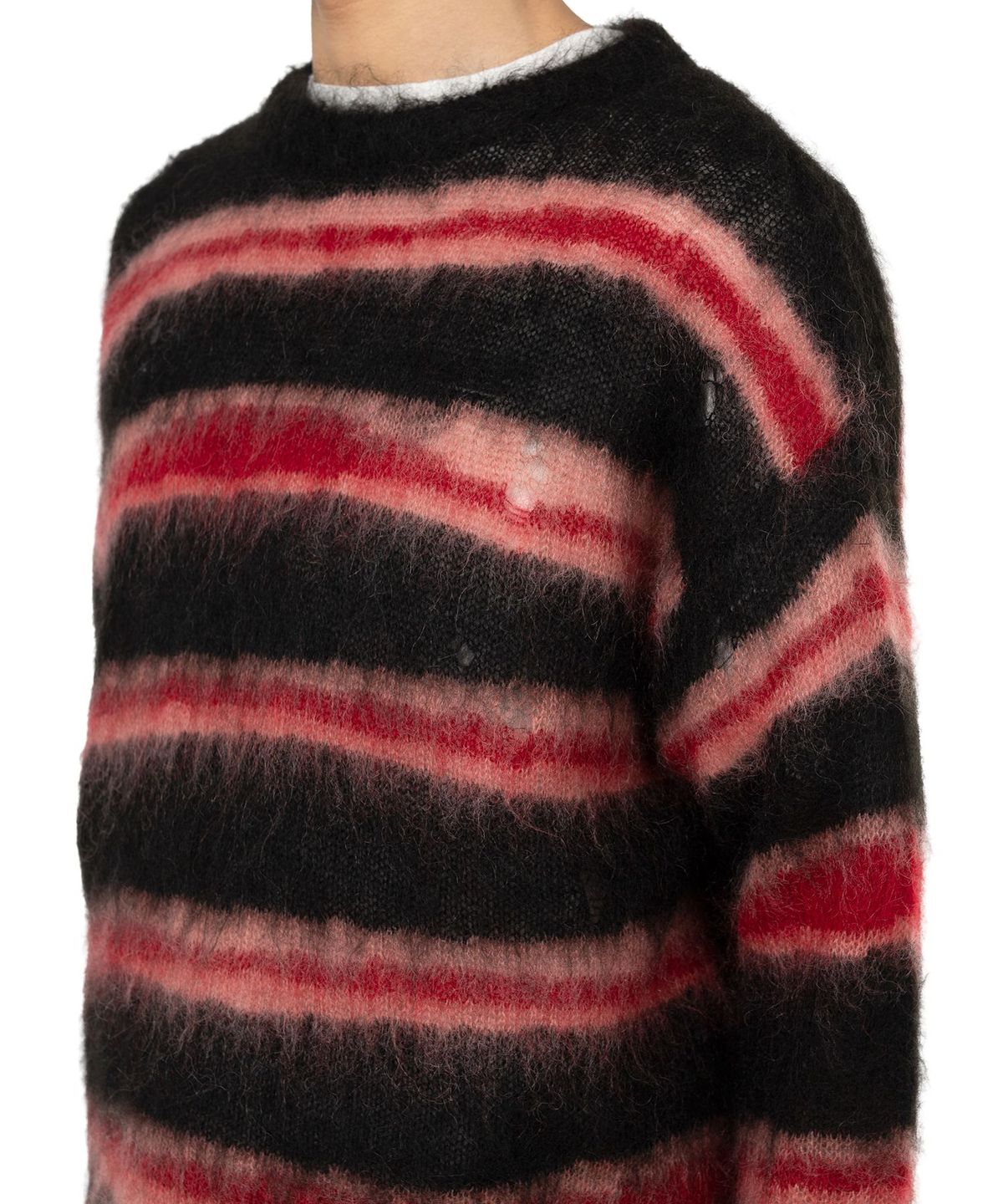 카미야(KAMIYA) Distressed Border Mohair Sweater - BLACK