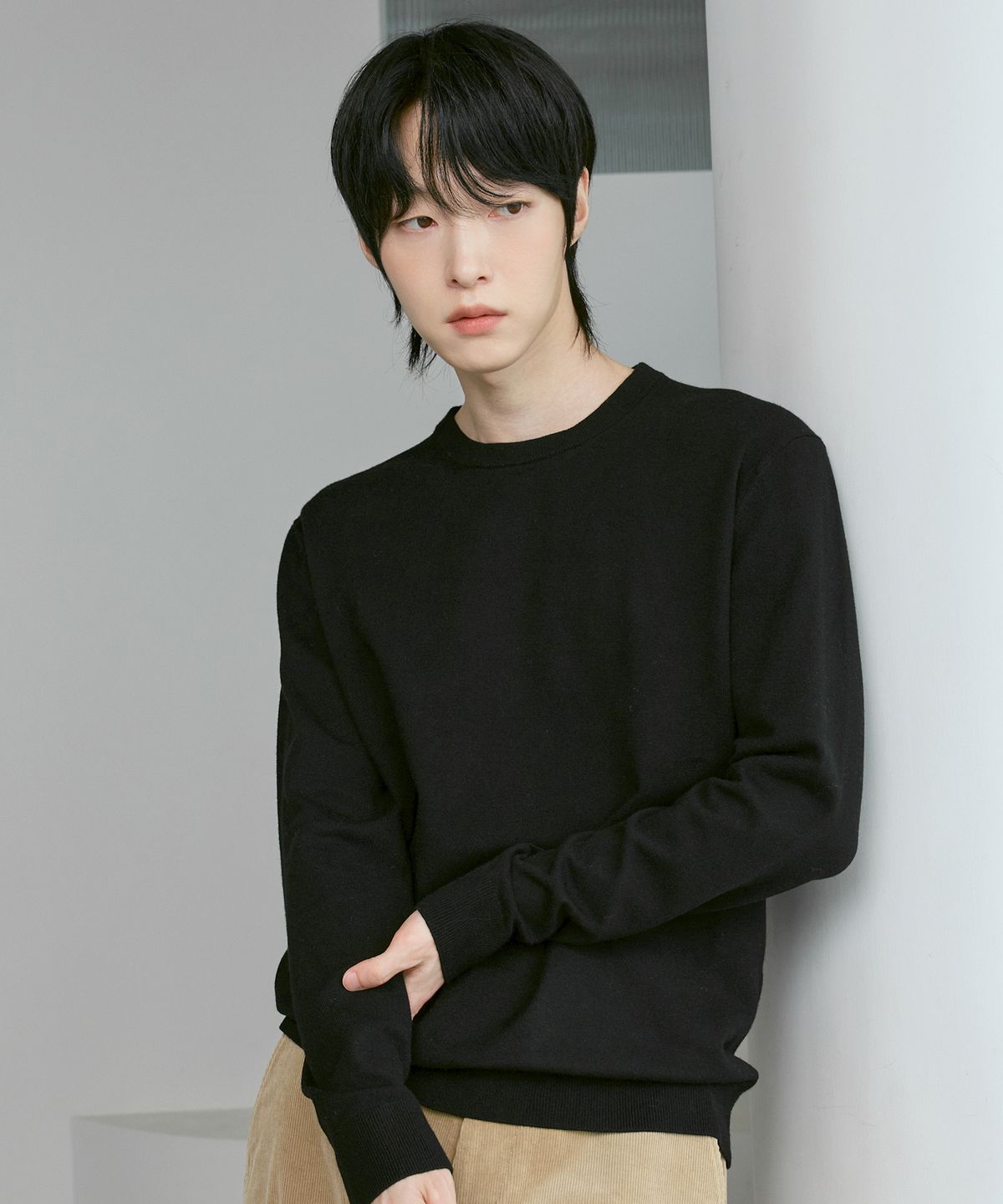 210에디트(210EDIT) 남녀공용 캐시미어 블렌디드 솜털 라운드 [블랙]_ZZ5SW010