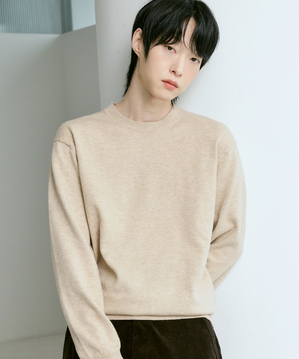 210에디트(210EDIT) 남녀공용 말랑니트 라운드넥 [라이트 베이지]_ZZ4SW070