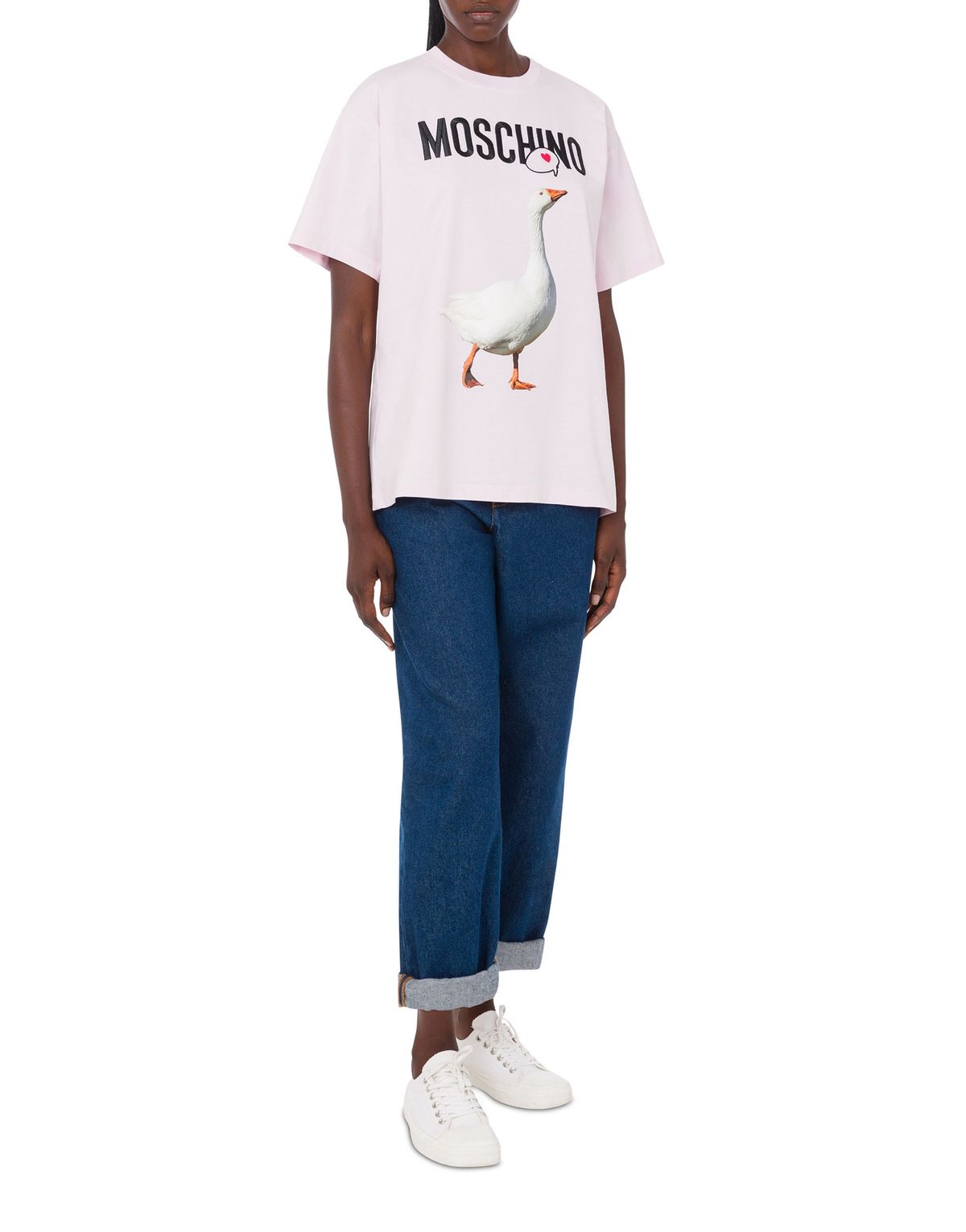 모스키노(MOSCHINO) 구스 로고 코튼 반팔 티셔츠 베이비핑크