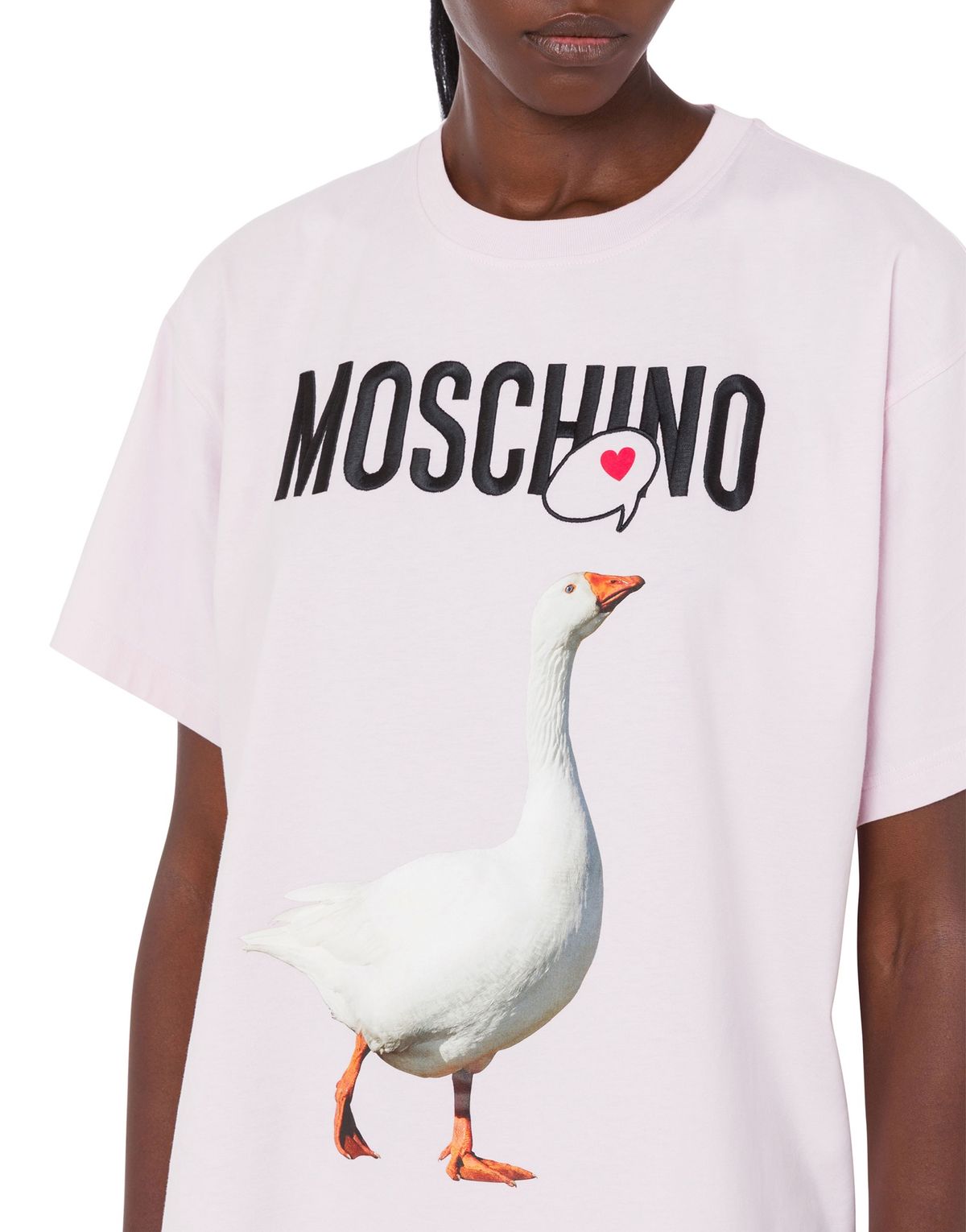 모스키노(MOSCHINO) 구스 로고 코튼 반팔 티셔츠 베이비핑크