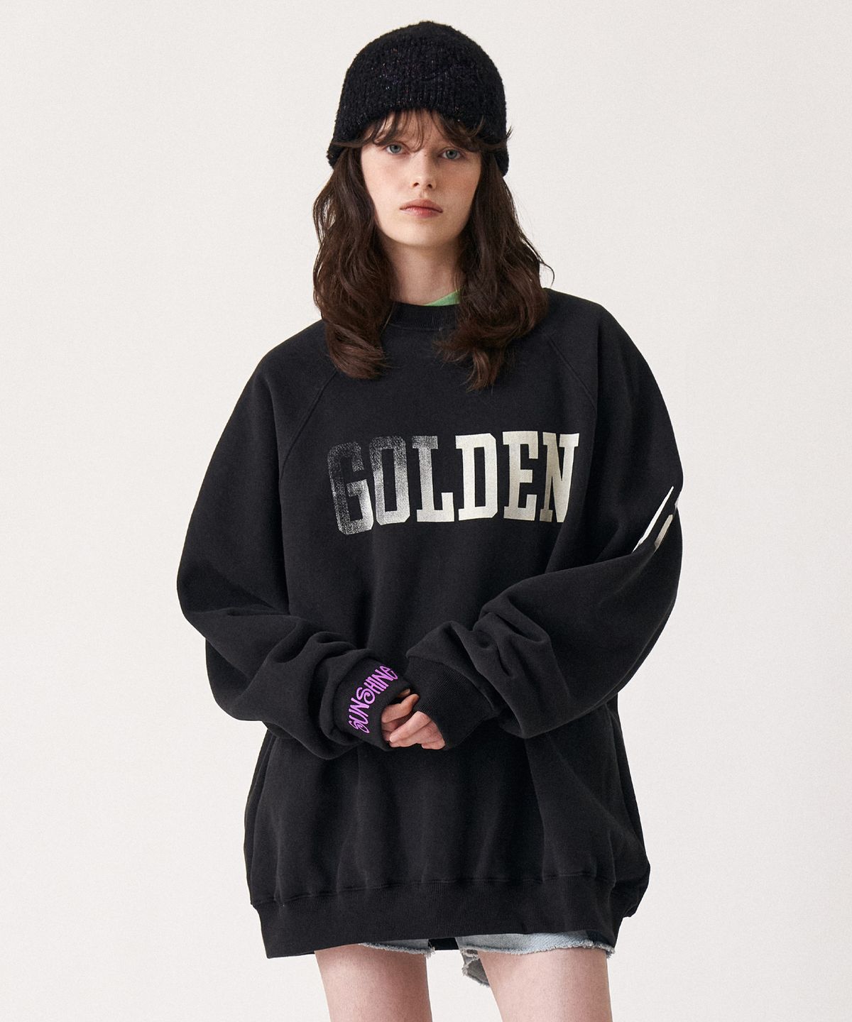 골든선샤인(GOLDEN SUNSHINE) Golden raglan sweatshirts_Ebony black