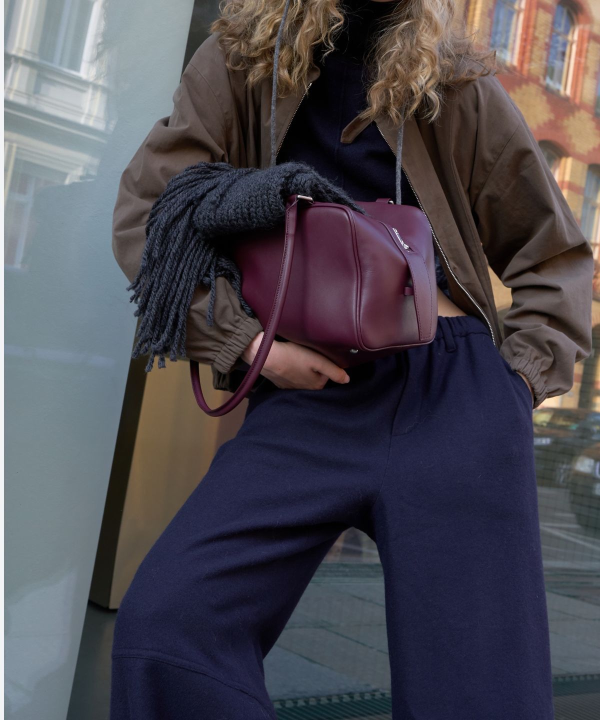 문선 아카이브(MOONSUN ARCHIVE) Belted Leather Bowling Bag / Burgundy