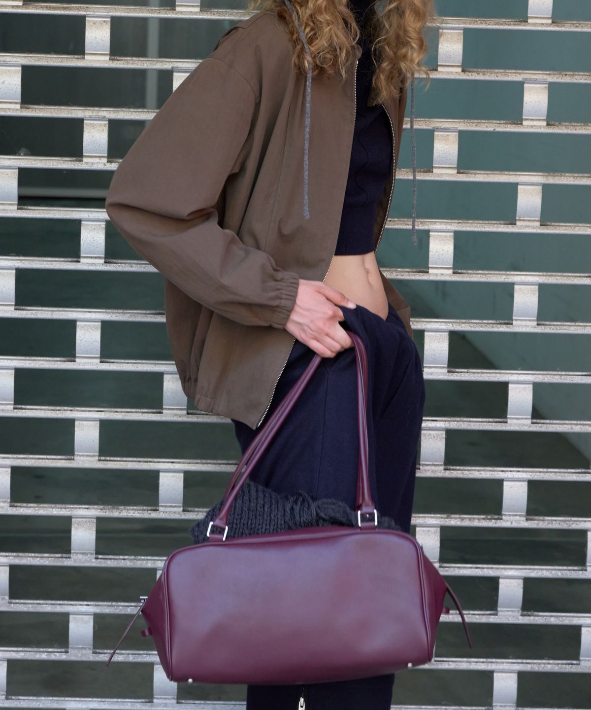 문선 아카이브(MOONSUN ARCHIVE) Belted Leather Bowling Bag / Burgundy
