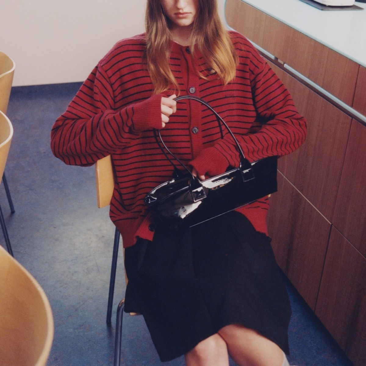 문선 아카이브(MOONSUN ARCHIVE) M.C UNISEX, Stripe Wool Knit Cardigan / Deep red