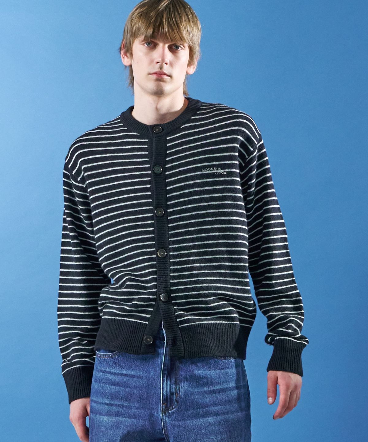 문선 아카이브(MOONSUN ARCHIVE) M.C UNISEX, Stripe Wool Knit Cardigan / Black