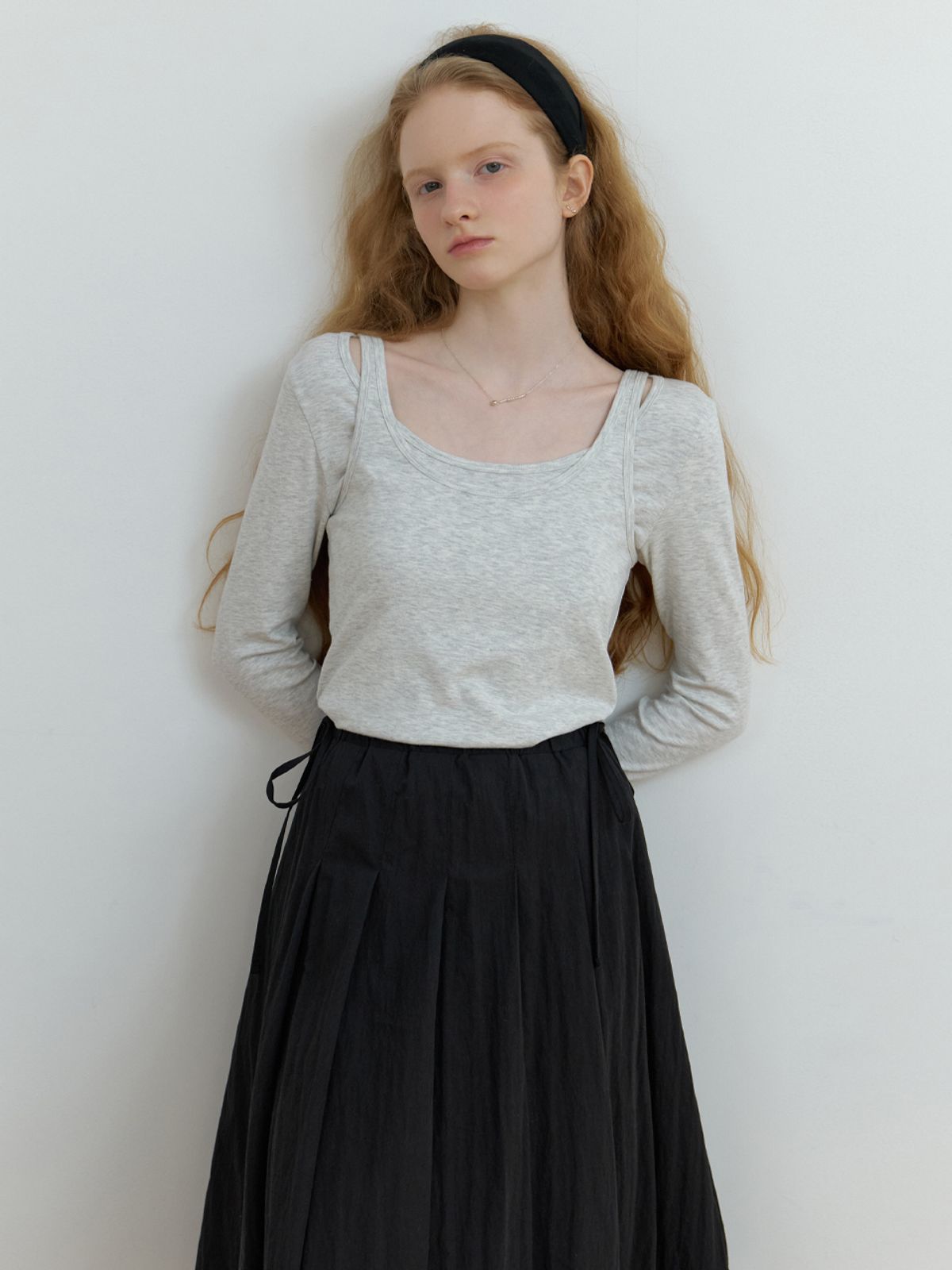 리엘(RE L) Sou layered t-shirt_2piece (melange gray)