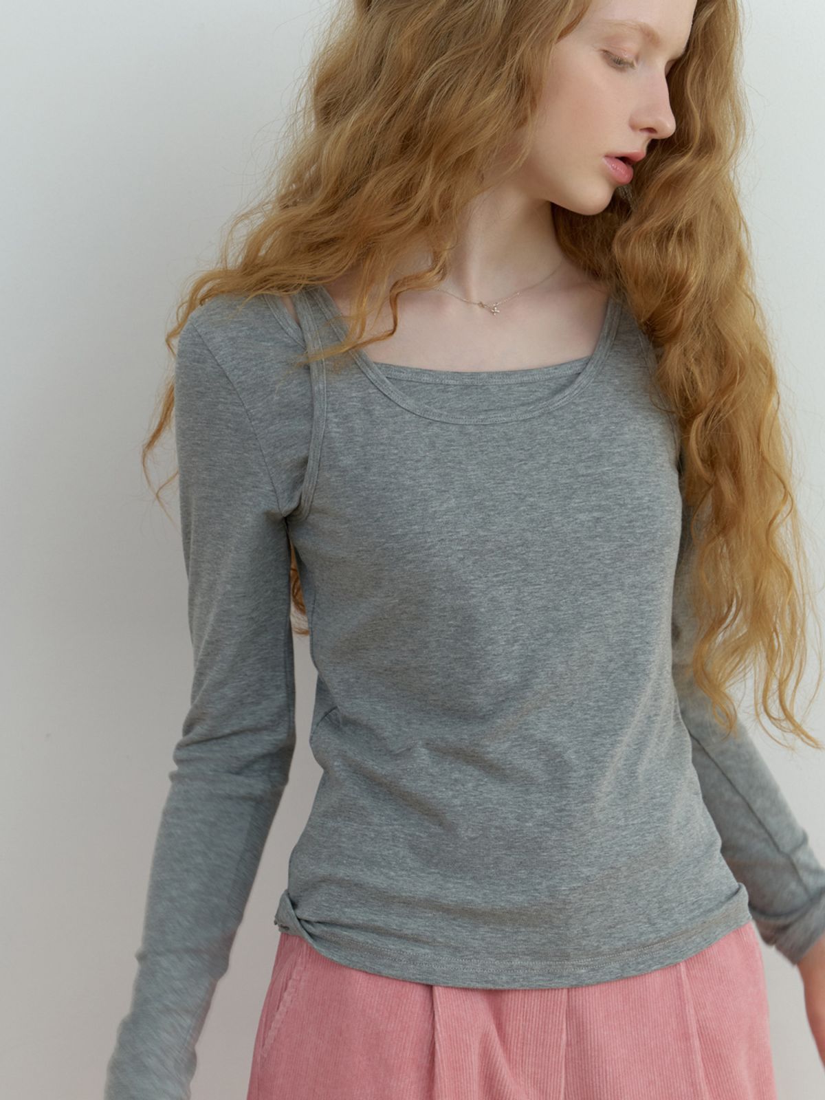 리엘(RE L) Sou layered t-shirt_2piece (gray)