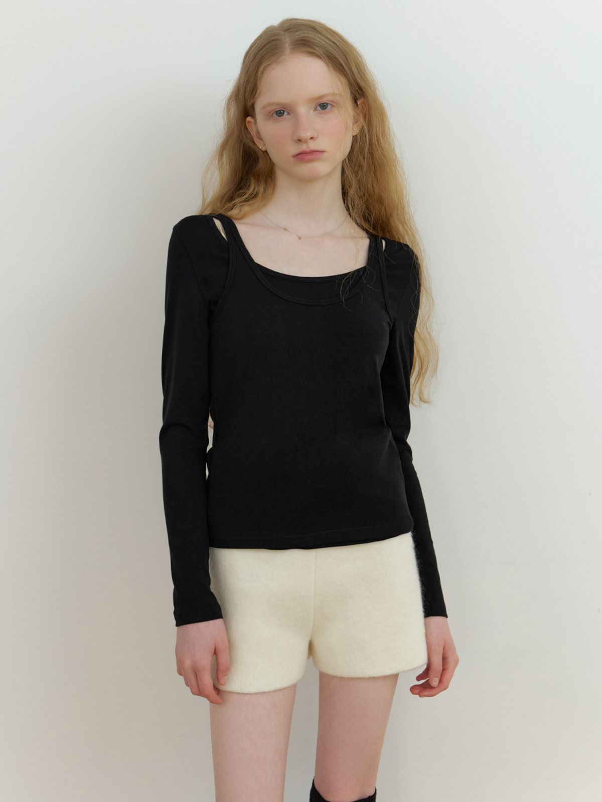 리엘(RE L) Sou layered t-shirt_2piece (black)