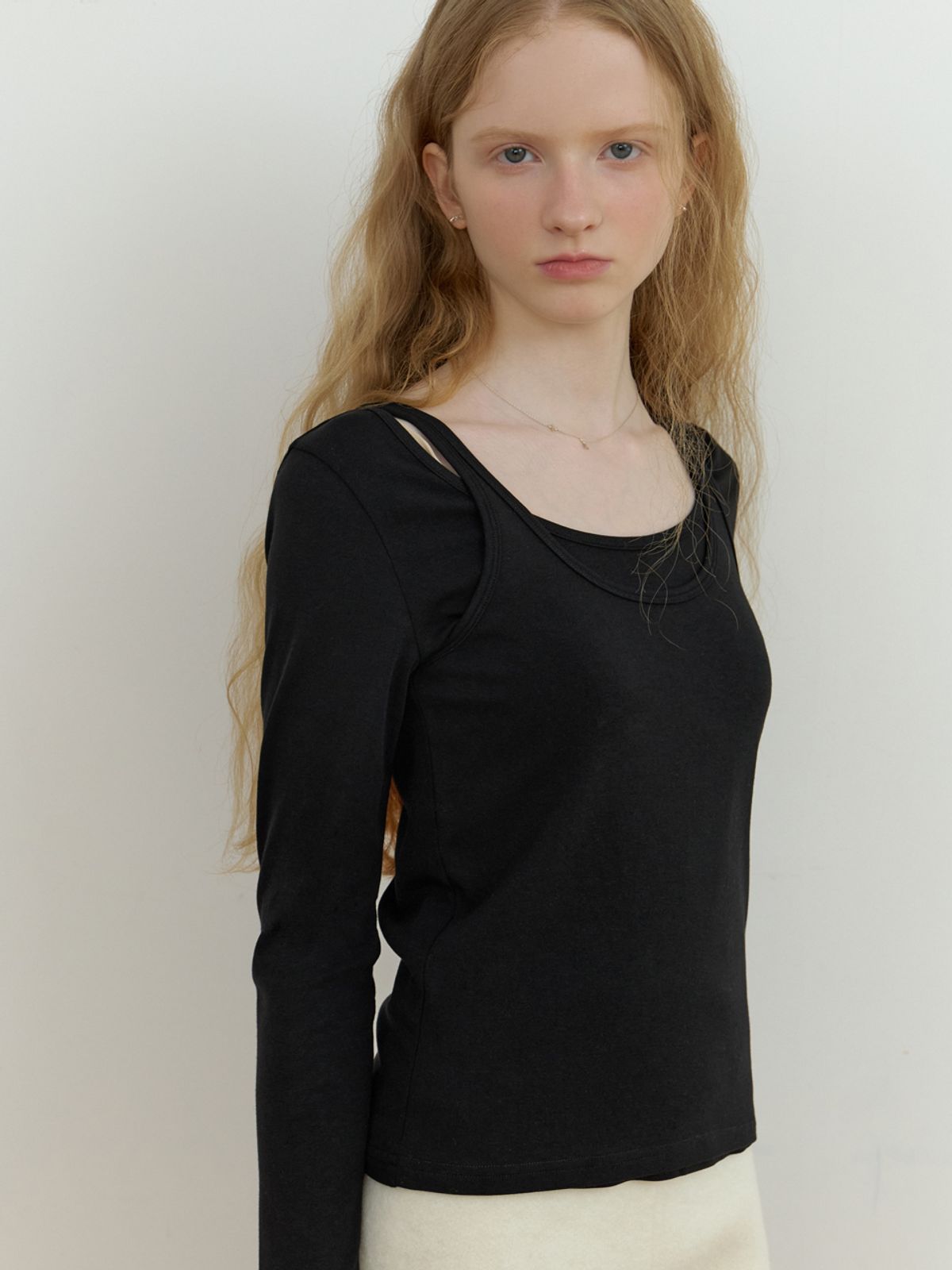 리엘(RE L) Sou layered t-shirt_2piece (black)