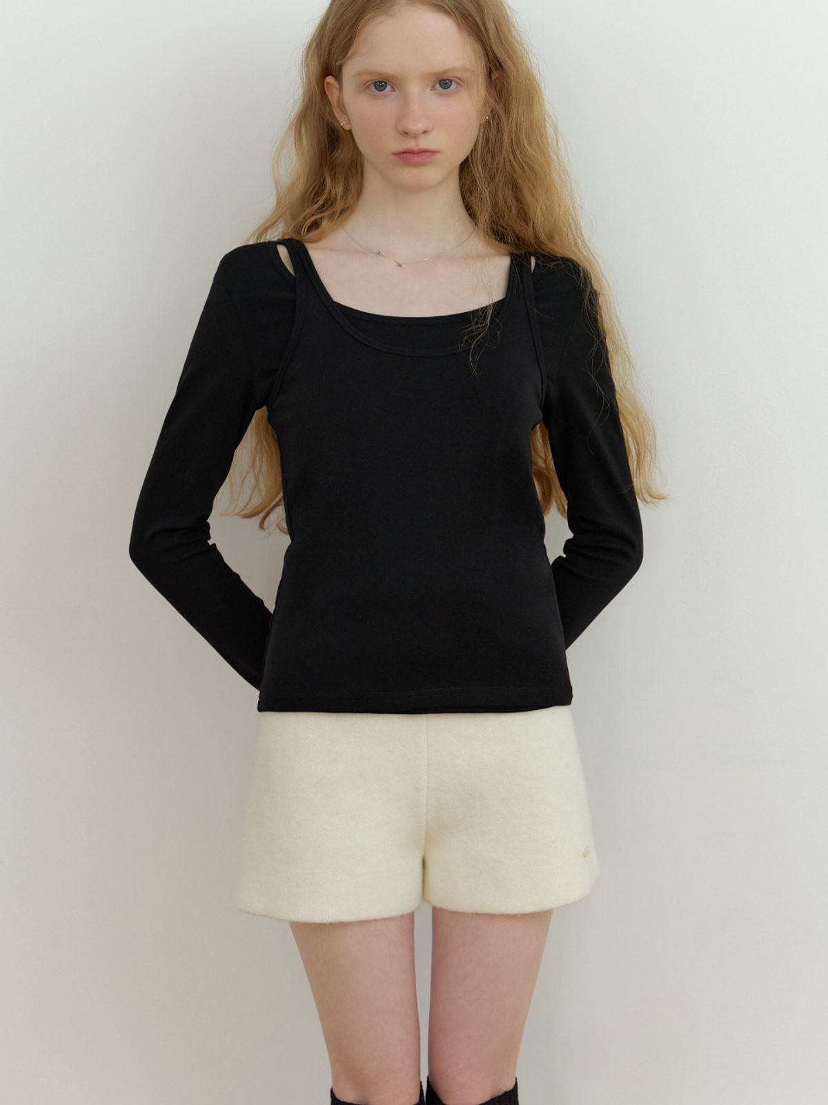 리엘(RE L) Sou layered t-shirt_2piece (black)