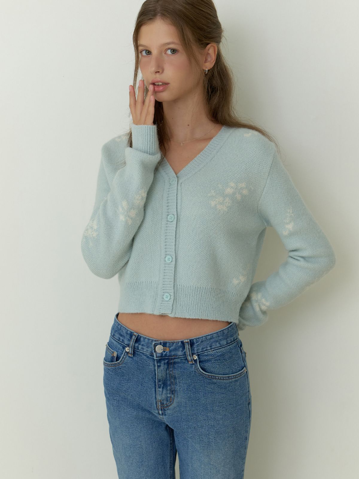 리엘(RE L) Mae flower cardigan (mint)
