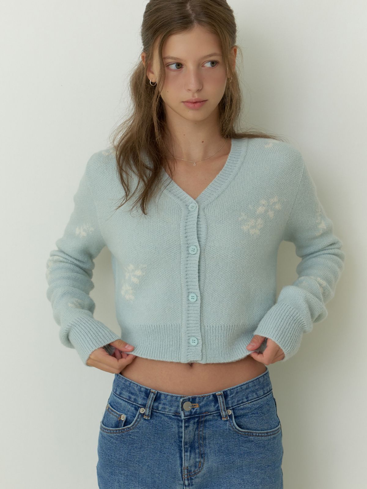리엘(RE L) Mae flower cardigan (mint)