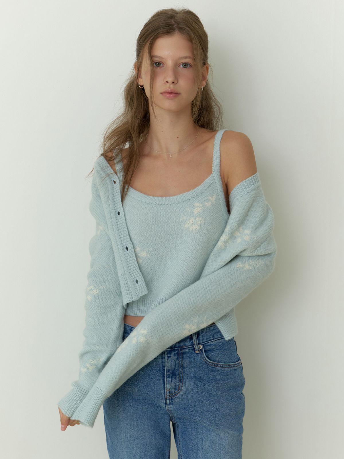 리엘(RE L) Mae flower cardigan (mint)