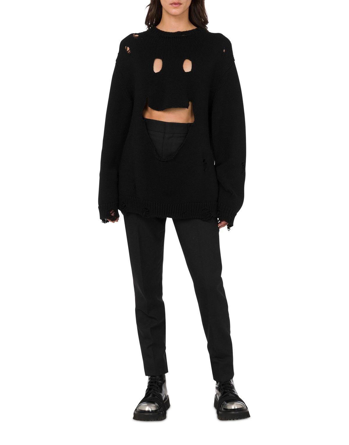 모스키노(MOSCHINO) 스마일리 컷아웃 디스트로이트 오버사이즈 니트