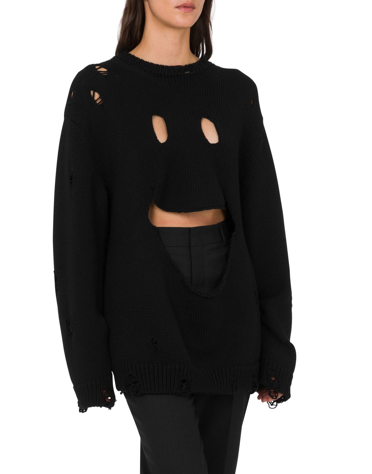 모스키노(MOSCHINO) 스마일리 컷아웃 디스트로이트 오버사이즈 니트