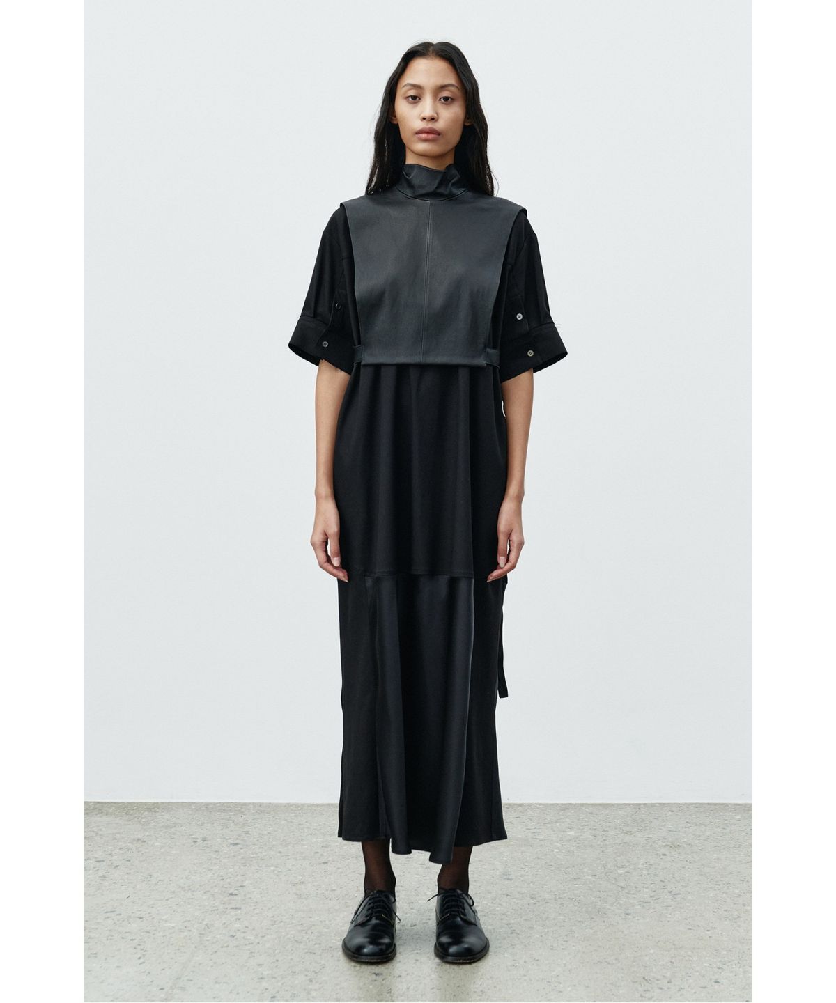 래코드(RECODE) Double Layered Lam Leather Dress RQDAA25539BKX