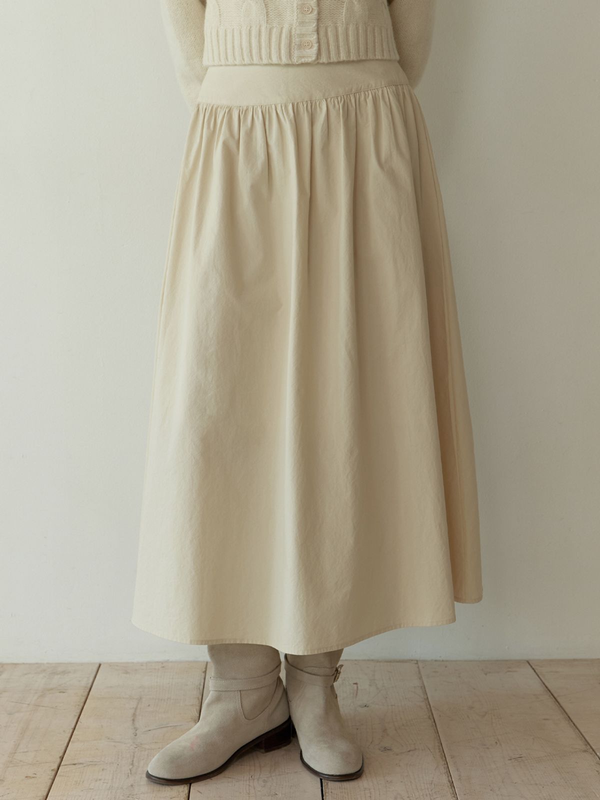 리엘(RE L) Fiord shirring skirt (beige)