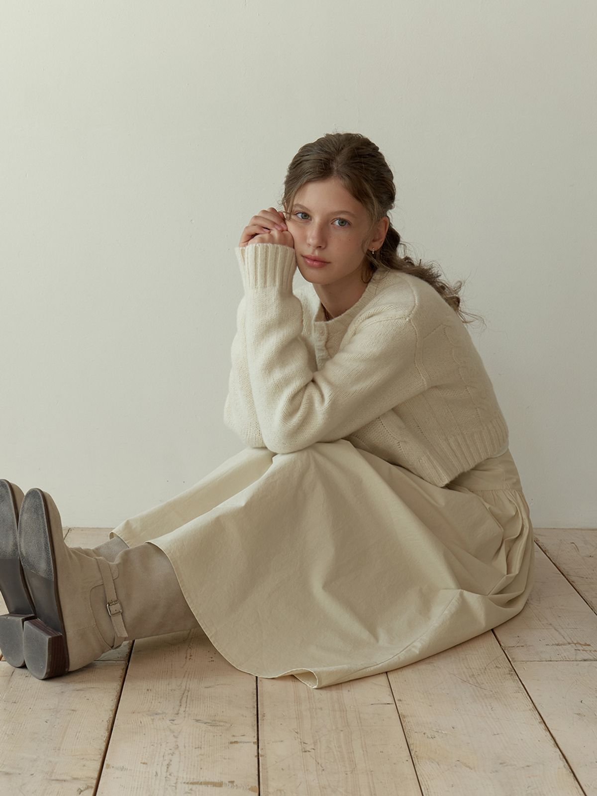 리엘(RE L) Fiord shirring skirt (beige)