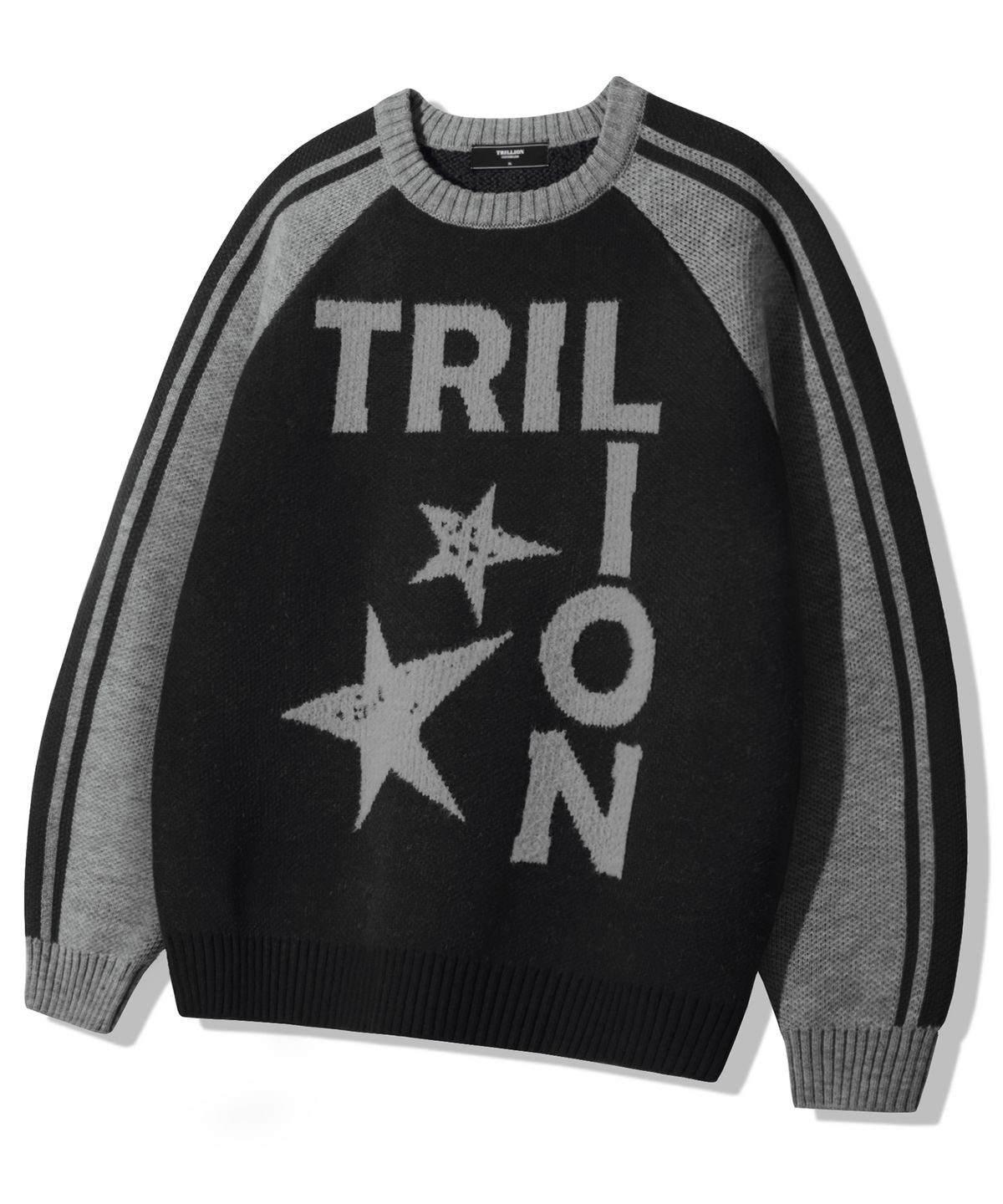 트릴리온(TRILLION) 워셔블 레글런 헤어리 그래픽 트랙 니트_블랙