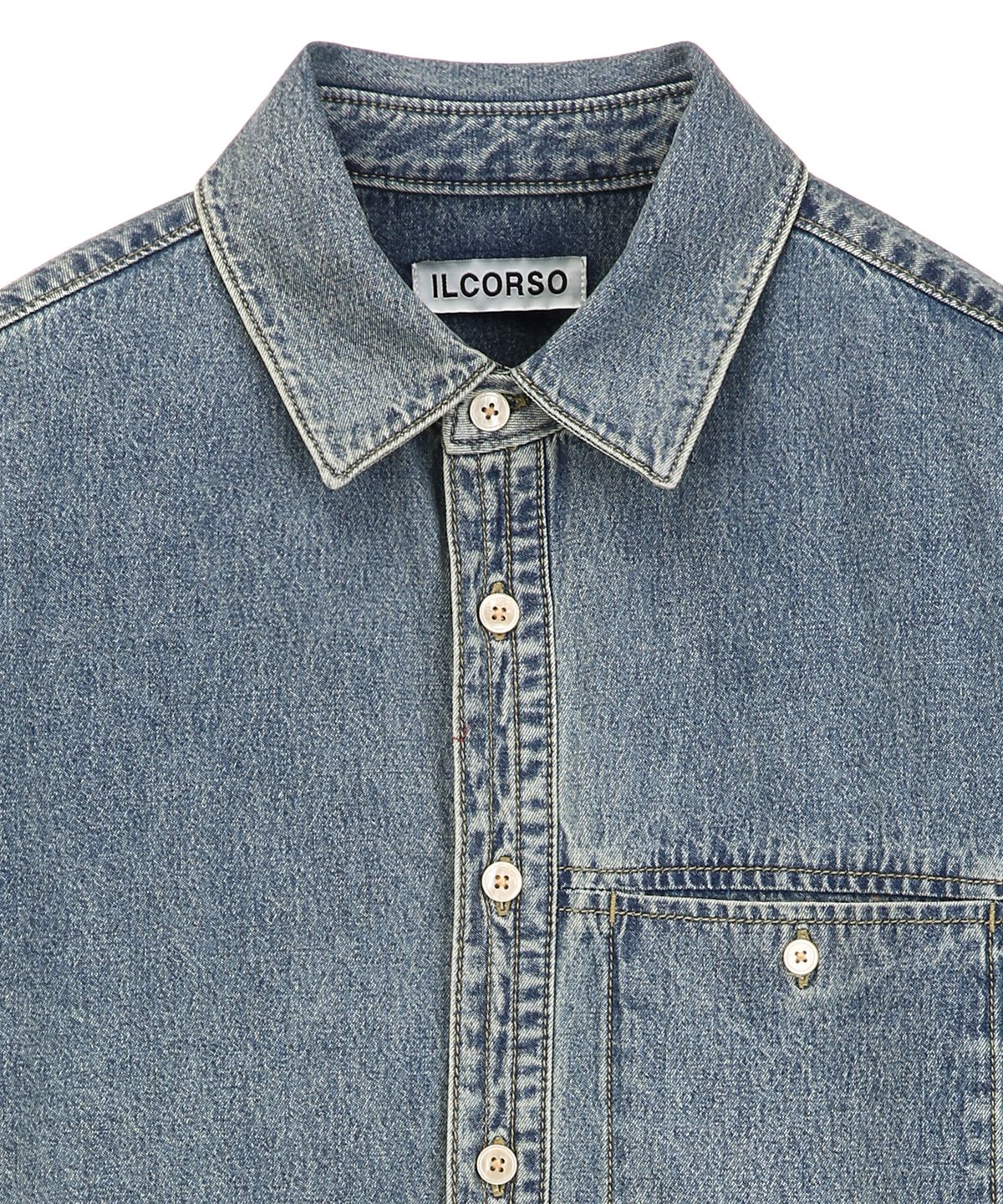 일꼬르소(IL CORSO) 워시드 포켓 데님 셔츠 블루 IESH5F003B2