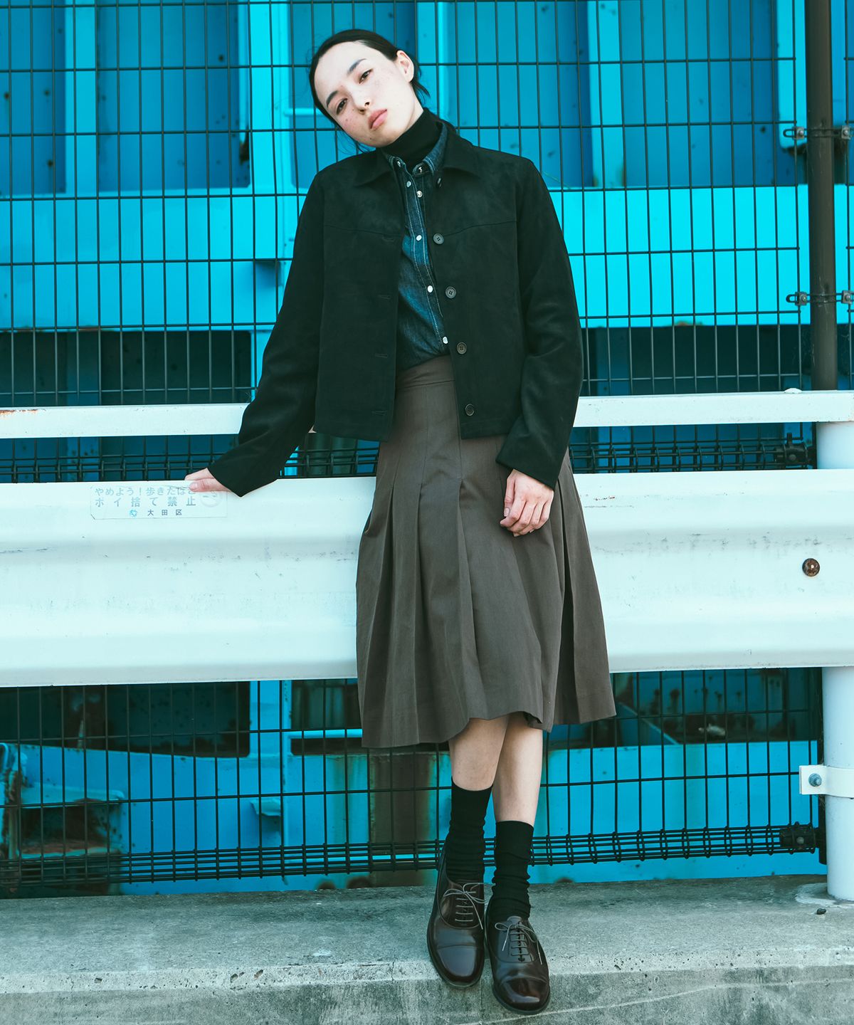 유니폼브릿지(UNIFORM BRIDGE) pleats wrap skirt(womens) dark brown