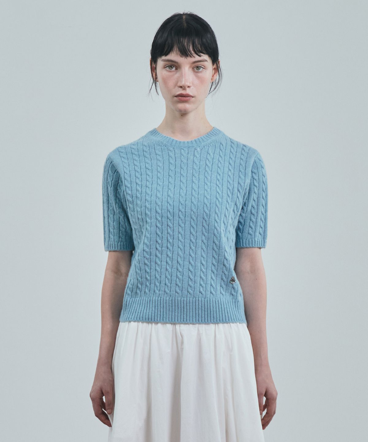 유니폼브릿지(UNIFORM BRIDGE) cashmere blended cable half knit(womens) sky blue