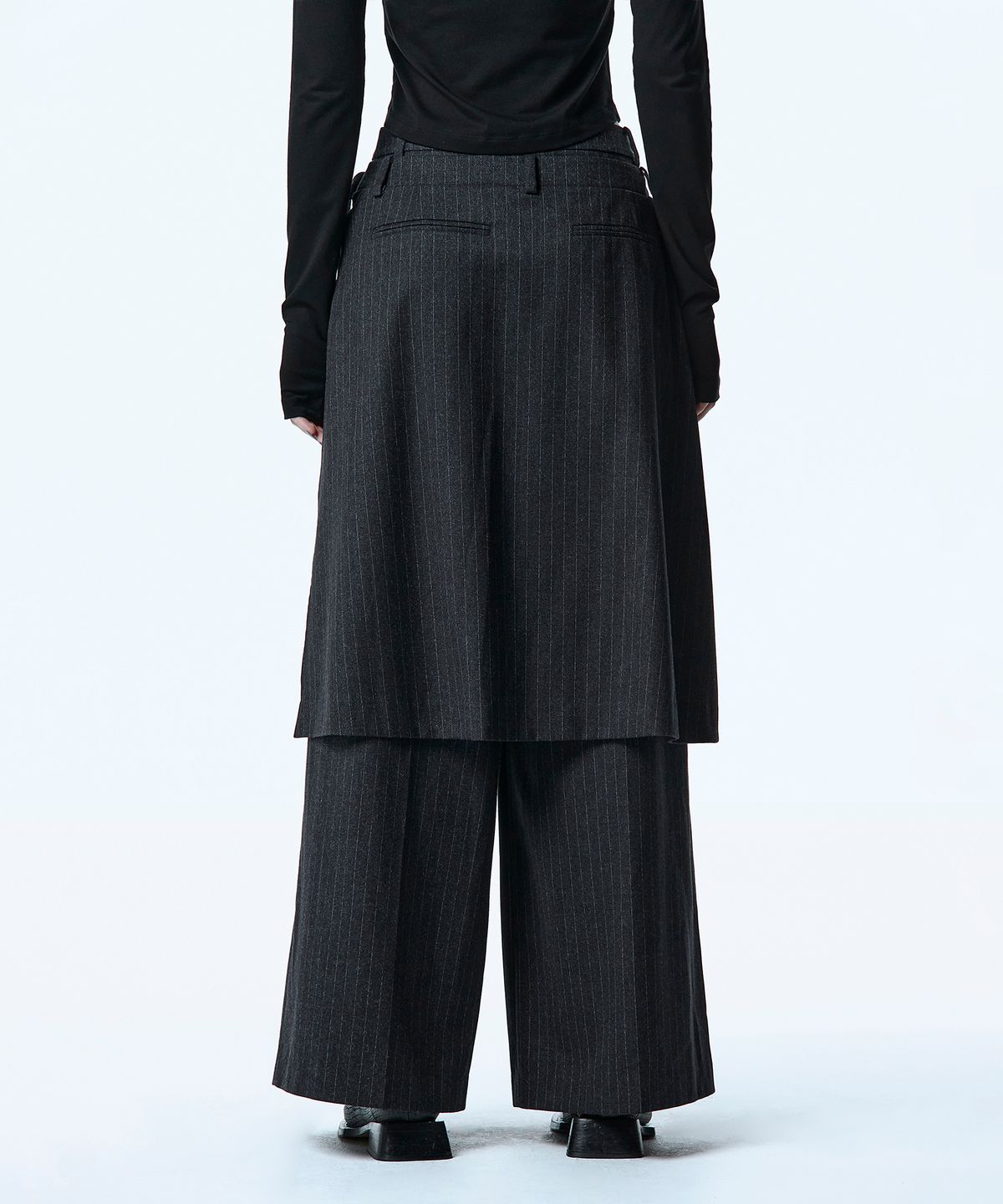 트리밍버드(TREEMINGBIRD) Overlap Set-up Pants [ Charcoal ]